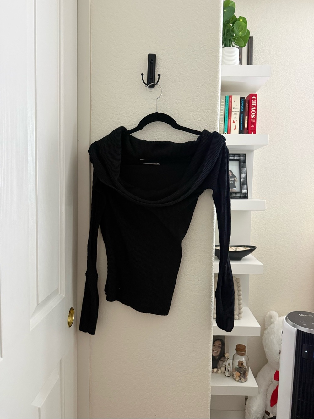 We The Free Black Off-Shoulder Ribbed Knit Sweater